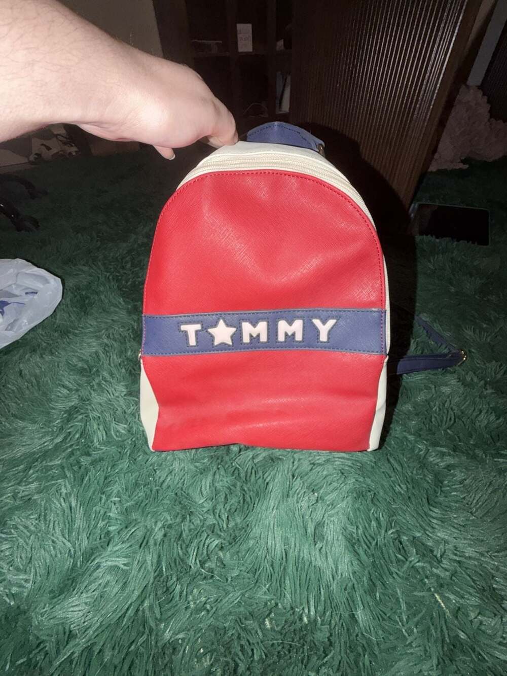 Tommy Hilfiger Logo Faux Leather Backpack Red White Blue